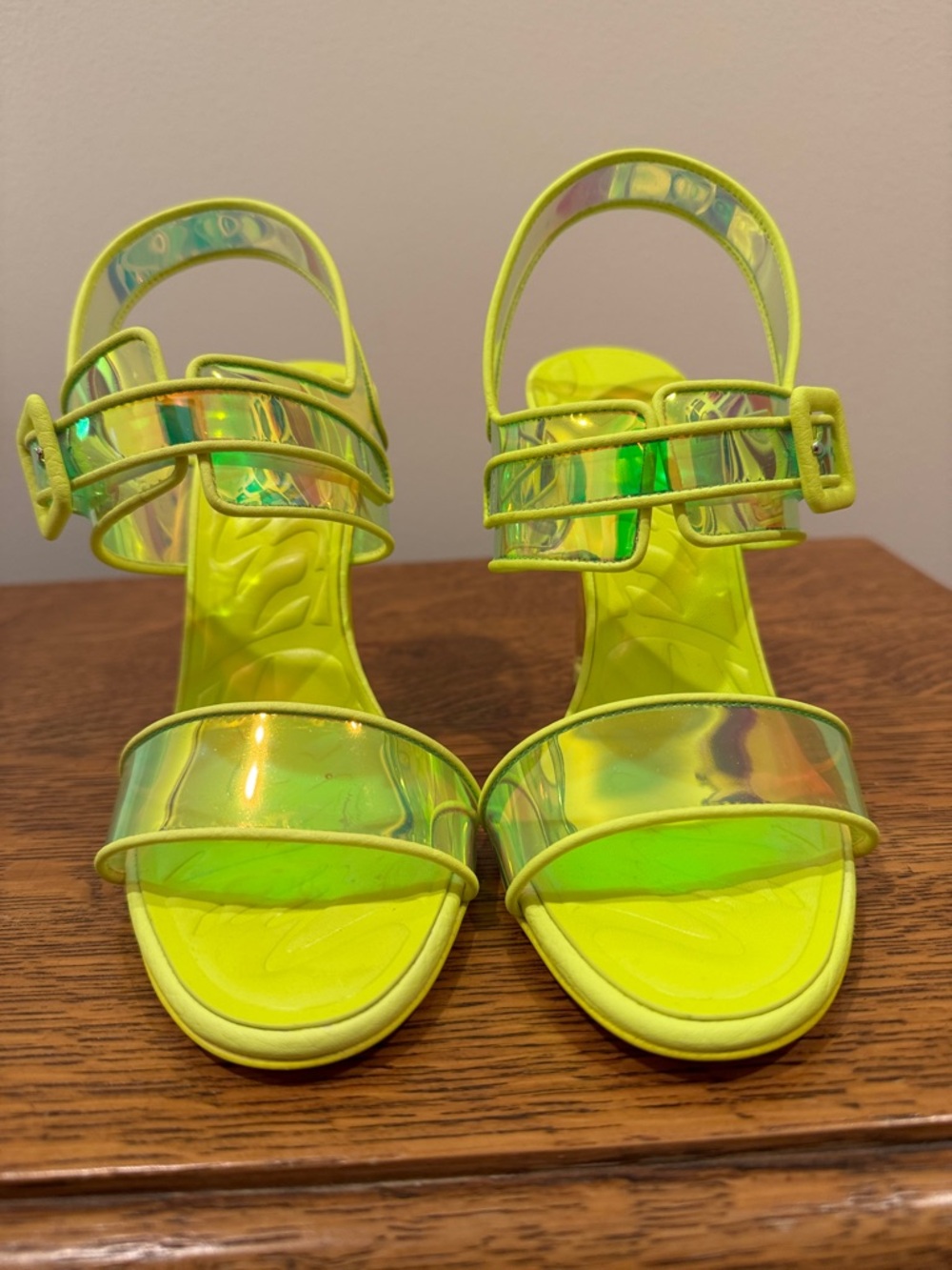 Christian Louboutin Neon Green Iridescent Clear Heel Sandals - Picture 2 of 11